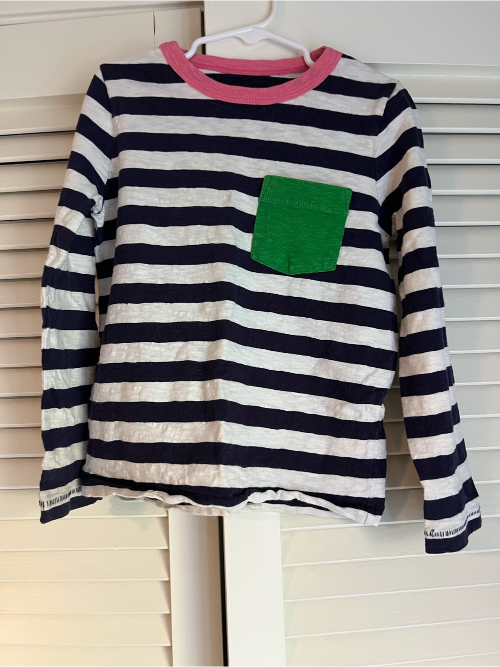 Mini Boden Girls 6-7Y Striped Long Sleeve Pocket Tee Navy Pink Green